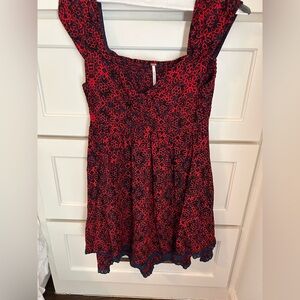 Red & blue on/off shoulder dress